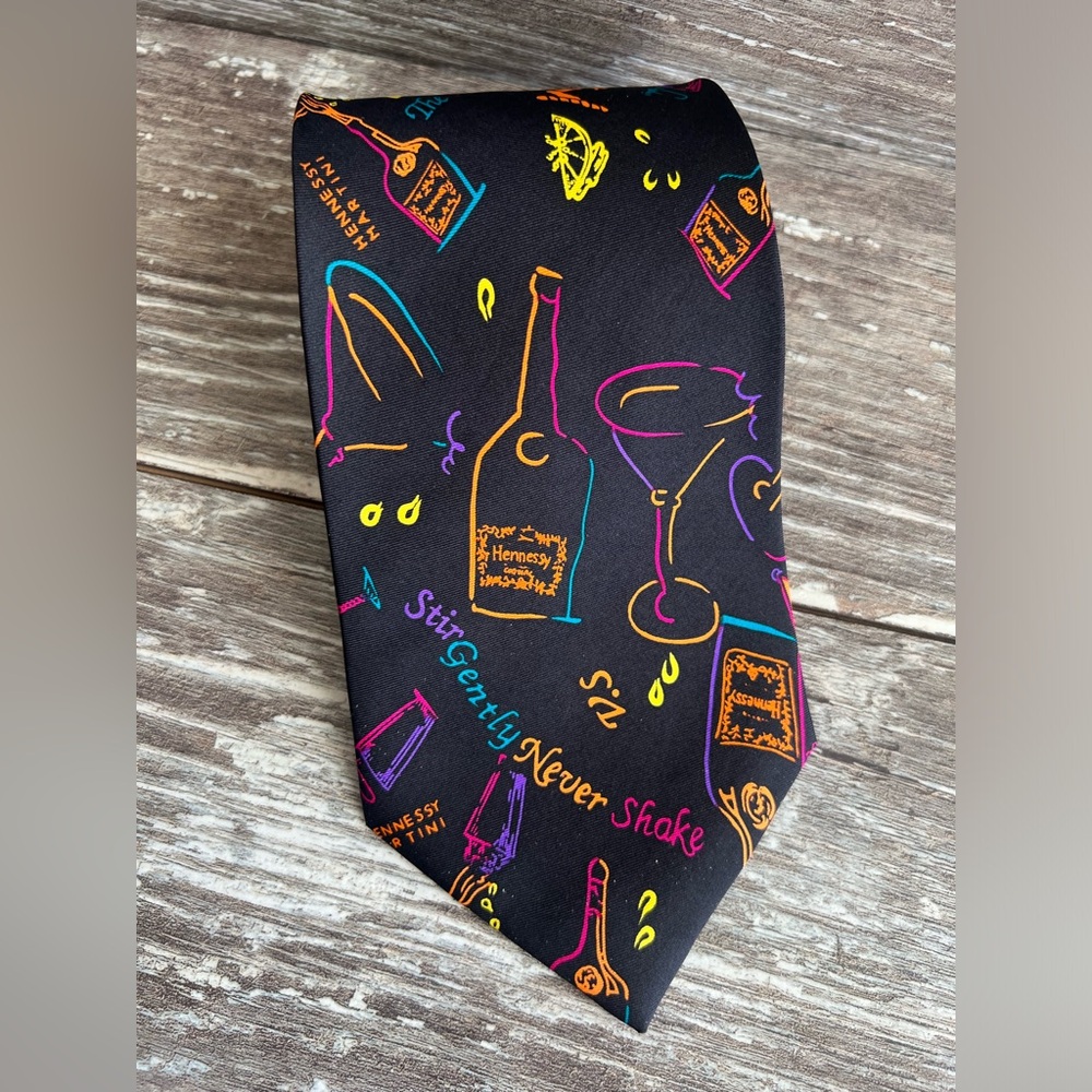Hennessy Martini Colorful Cocktail Theme Necktie Bright Silk Formal Fun Black